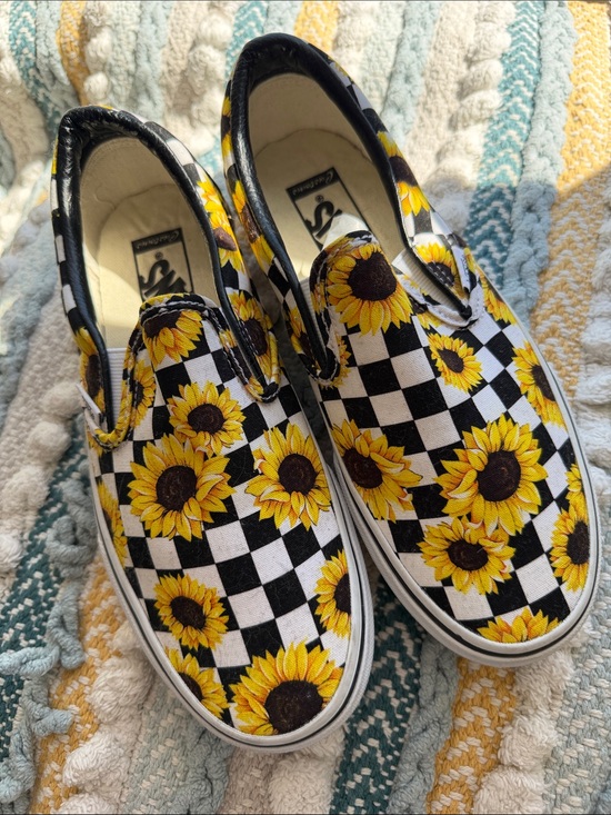 Vans Shoes - Vans Checkerboard Slip-On Sneakers with Yellow Sunflowers